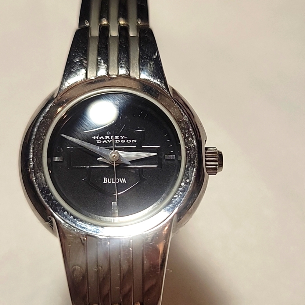 Bulova Women's Silver Tone Watch with Black Dial (Harley-Davidson)
